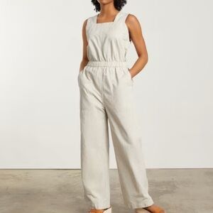 Everlane Striped Jumpsuit in Cream and Gray